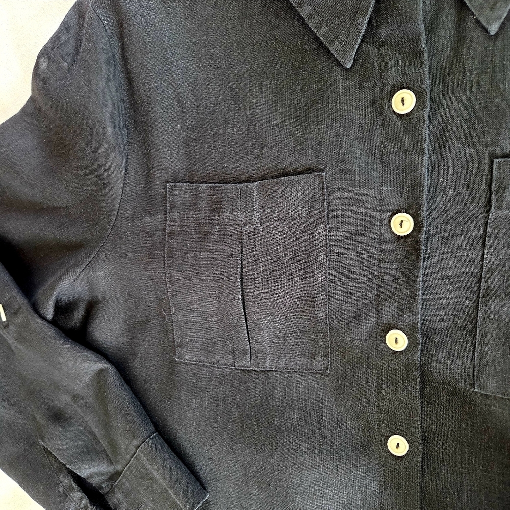 Vintage Investments Petites Gold Label 100% Hemp Black Button Down Shirt‎ 14P - Picture 4 of 9